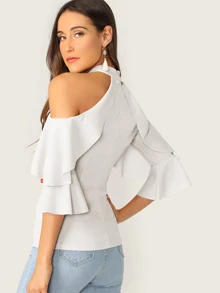 SHEIN 挖肩多層袖上衣 - 白色 - 查看 2
