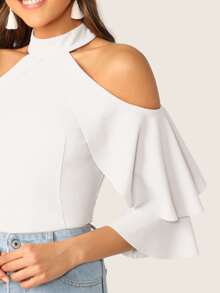 SHEIN 挖肩多層袖上衣 - 白色 - 查看 4