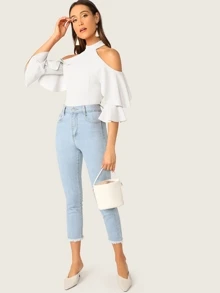 SHEIN 挖肩多層袖上衣 - 白色 - 查看 5
