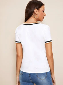 SHEIN تي شيرت الليم بالخط - أبيض - مشاهدة 2