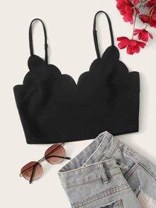 SHEIN Essnce Top de tirante corto ribete en abanico - Negro - Ver 1