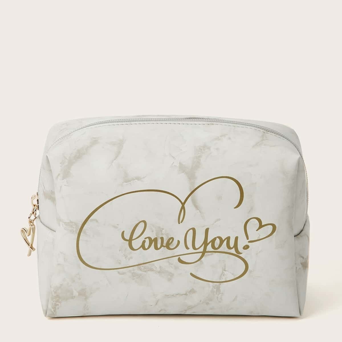 

Letter Patter Marble Makeup Bag, White