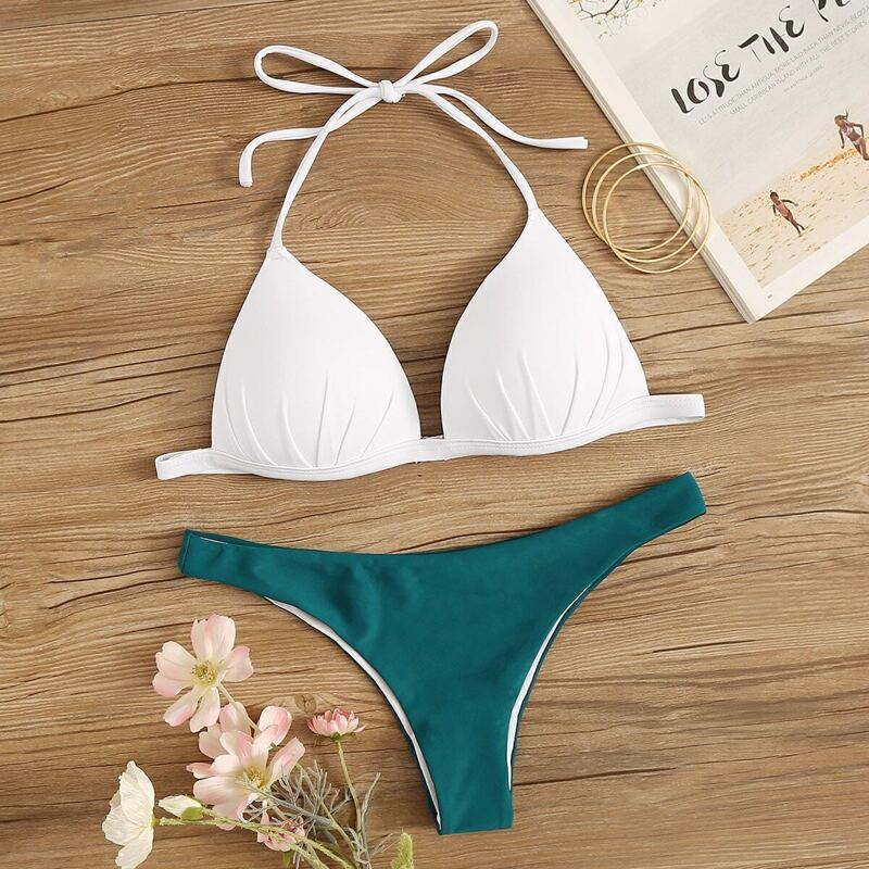 

Ruched Halter Top With Hipster Bikini Set, Multicolor