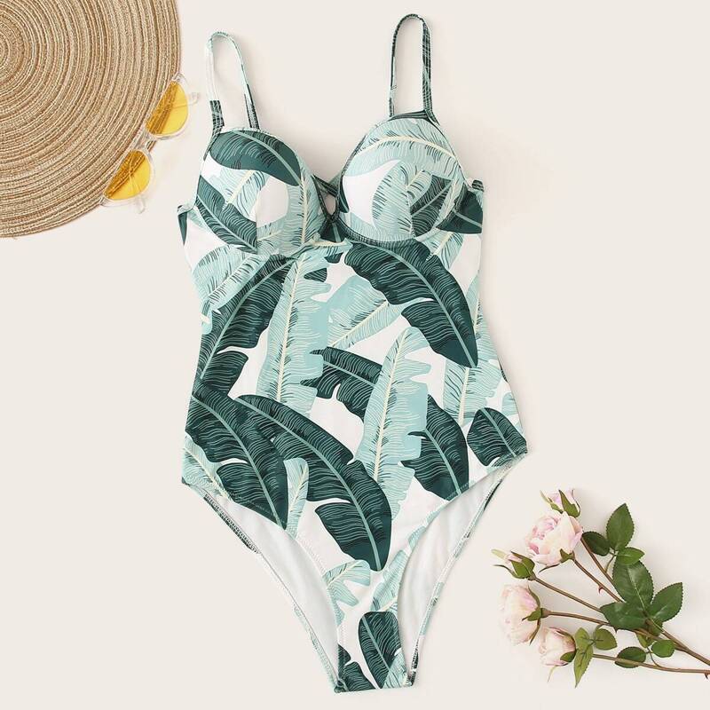 

Random Jungle Print Underwired One Piece Swimsuit, Multicolor