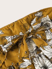 Floral Print Twist Tie Back Tube Playsuit - Yellow - View 3