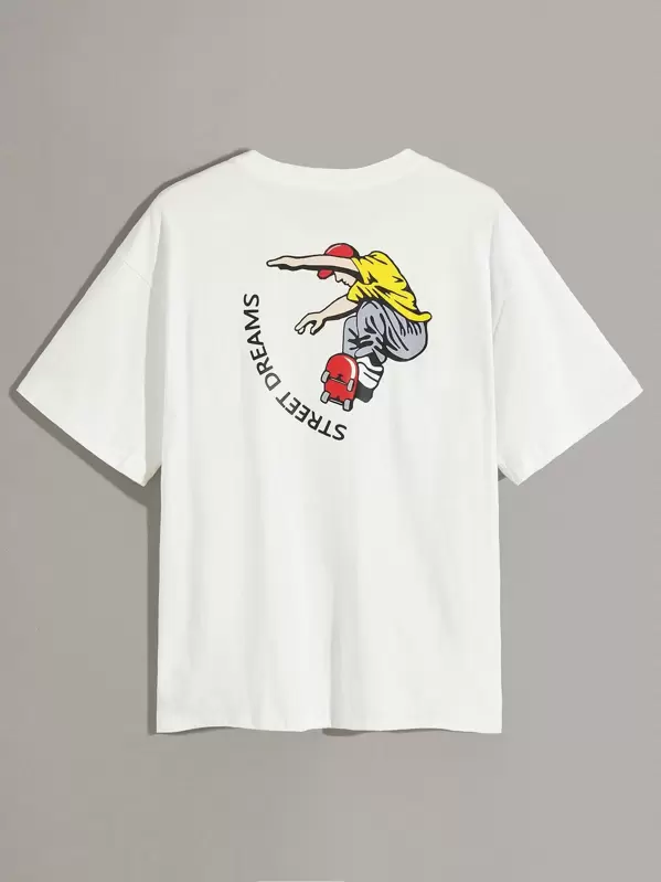 Camiseta para hombres con estampado de letras y figura | ROMWE Camisa para hombres con estampado de figura y animal | ROMWE