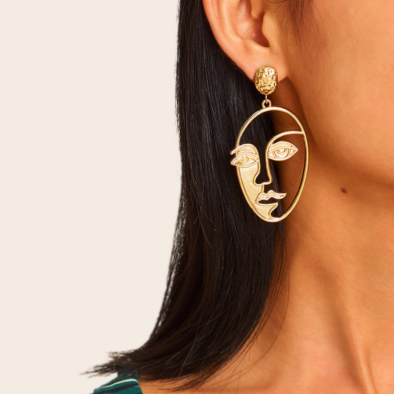 

Face Design Hollow Drop Earrings 1pair, Gold