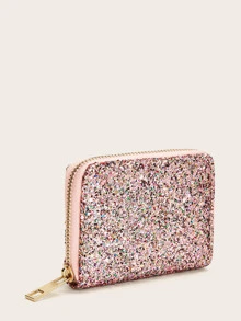 滿版亮片漸層拉錬圍繞錢包 - 淺粉色 - 查看 2