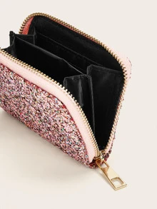 滿版亮片漸層拉錬圍繞錢包 - 淺粉色 - 查看 4