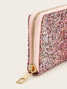 滿版亮片漸層拉錬圍繞錢包 - 淺粉色 - 查看 5