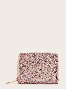 滿版亮片漸層拉錬圍繞錢包 - 淺粉色 - 查看 1