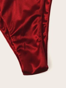 SHEIN Swim Summer Beach Satin Triangle Tanga Bikini Set - Burgundy - View 4