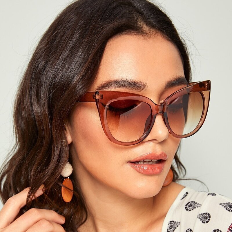 

Solid Transparent Frame Sunglasses, Brown