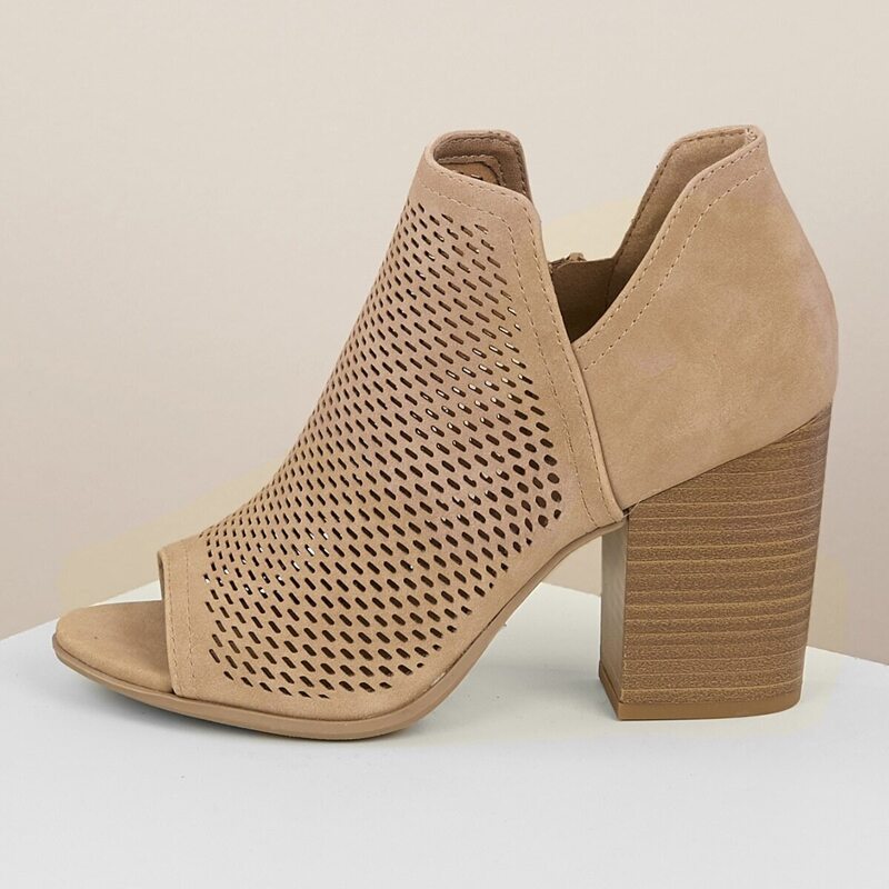 

Open Toe Perforated Double V Side Slit Boots NATURAL, Brown