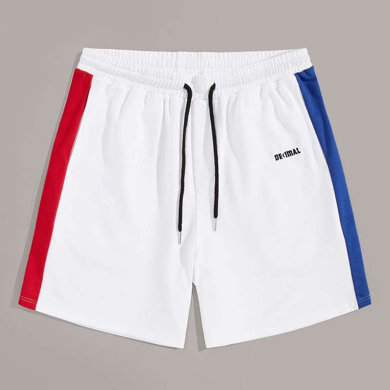 

Guys Contrast Sideseam Embroidered Letter Shorts, White