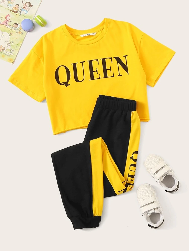 Girls Letter Graphic Top \u0026 Contrast 