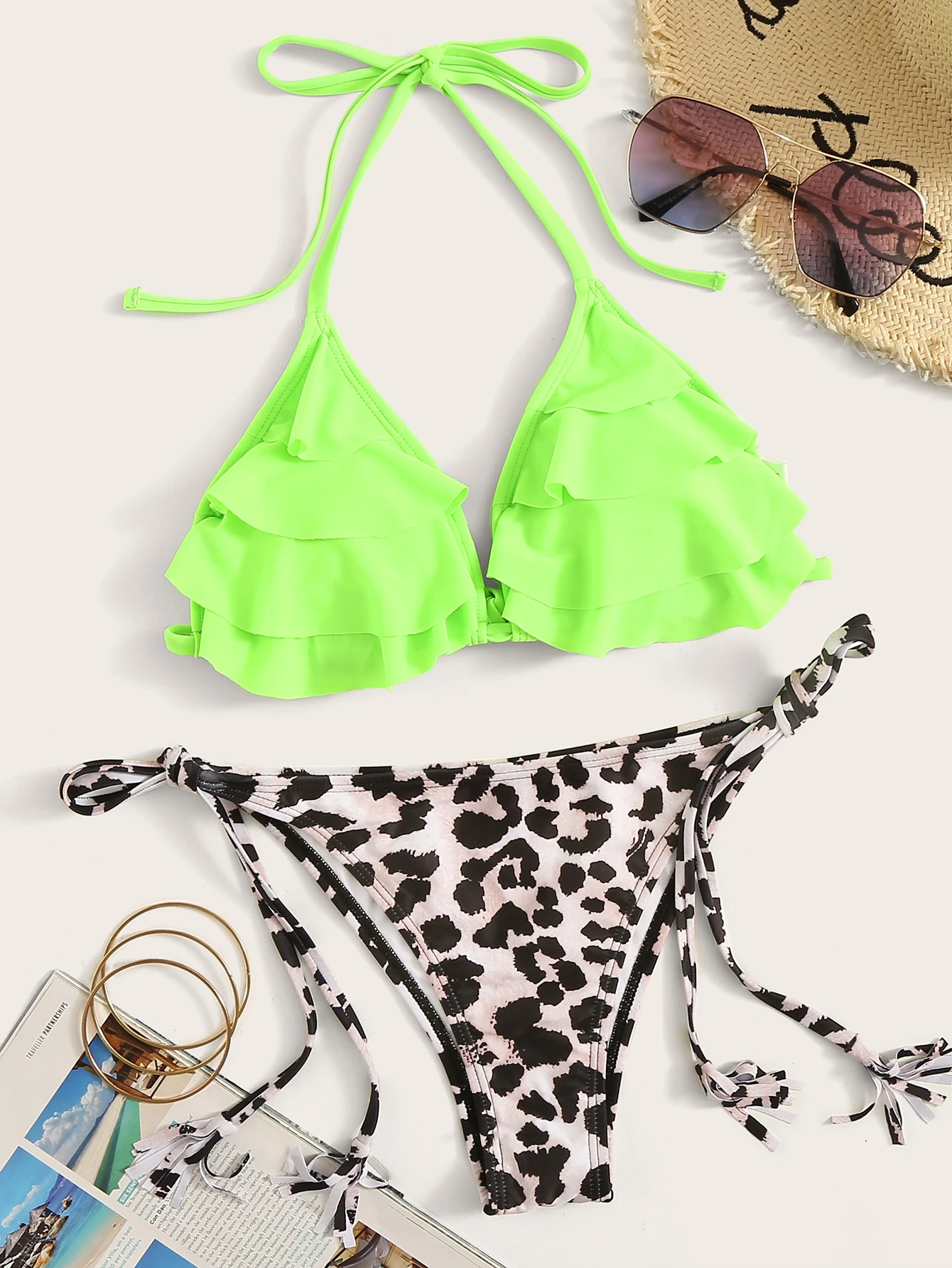 layered ruffle bikini top