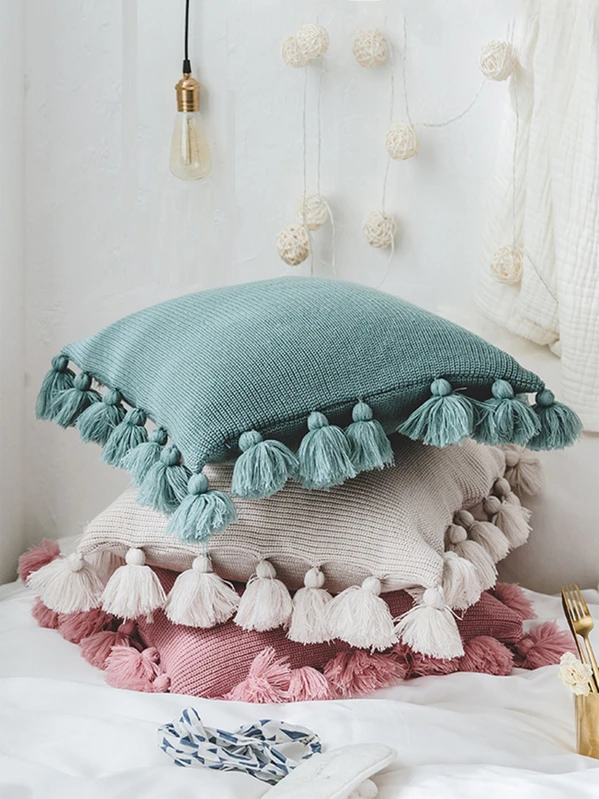 Tassel Trim Detail Decorative Pillow 1pc For Sale Australia New