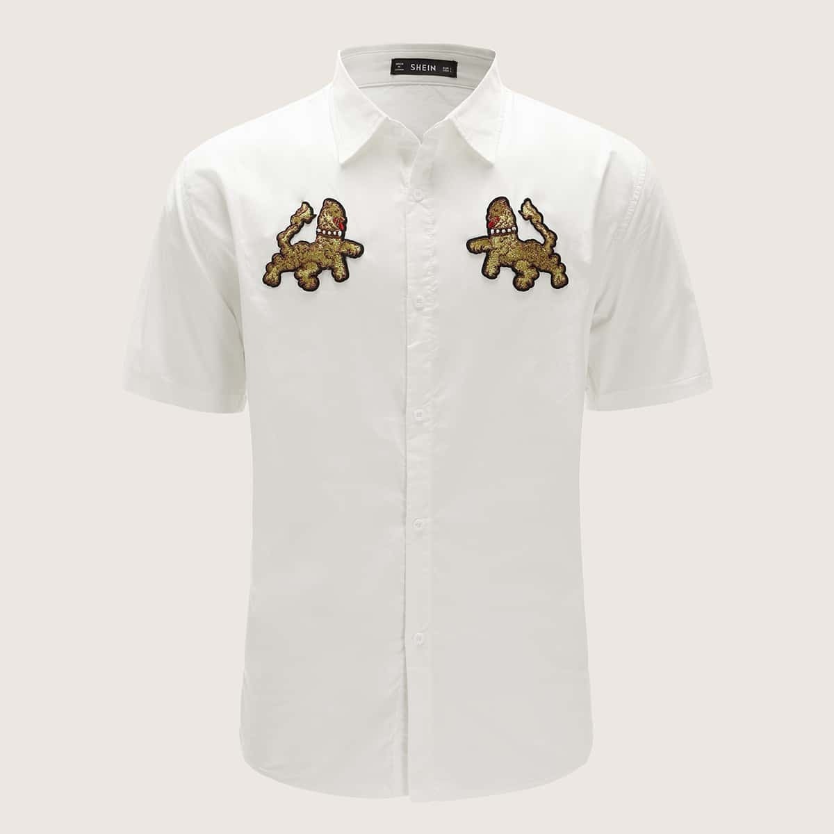 

Guys Appliques Button Up Shirt, White