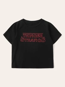 Camiseta con estampado de letra - Negro - Ver 4