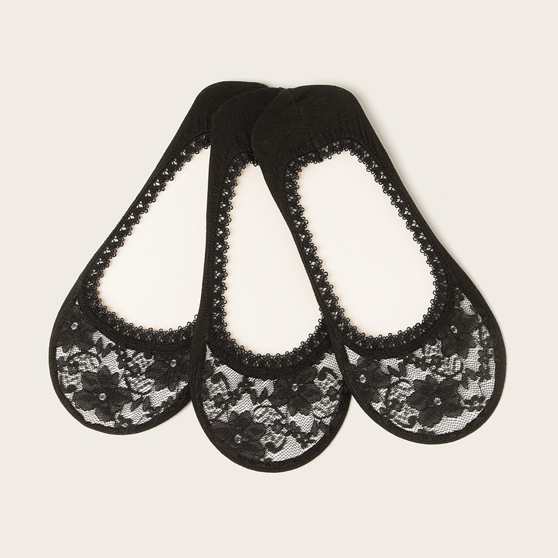 

Lace Floral Invisible Socks 3pairs, Black