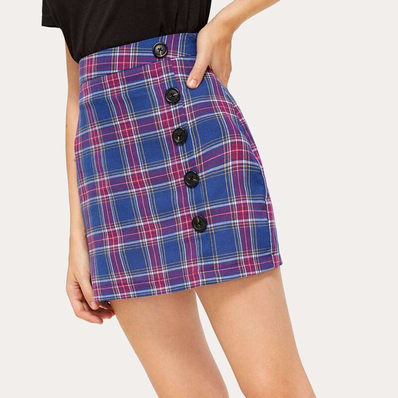 

Tartan Button Front Mini Skirt, Multicolor