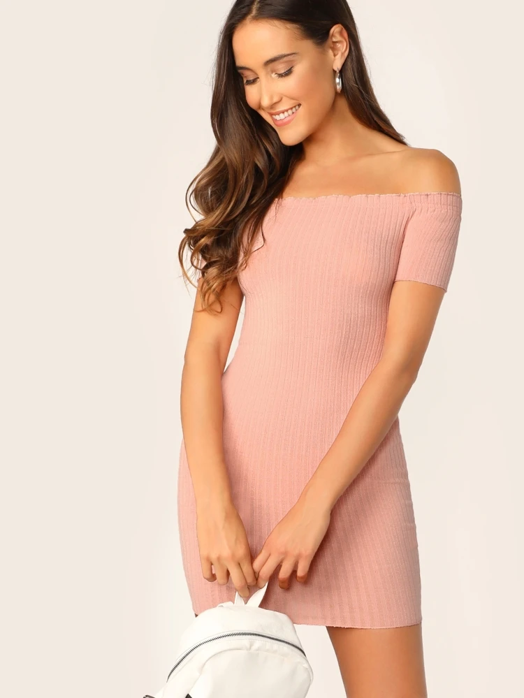 rib knit off shoulder bodycon dress