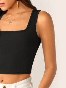 Firerie Tank top corto de canalé de cuello cuadrado