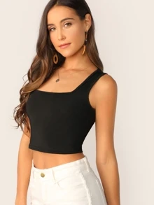 Firerie Tank top corto de canalé de cuello cuadrado