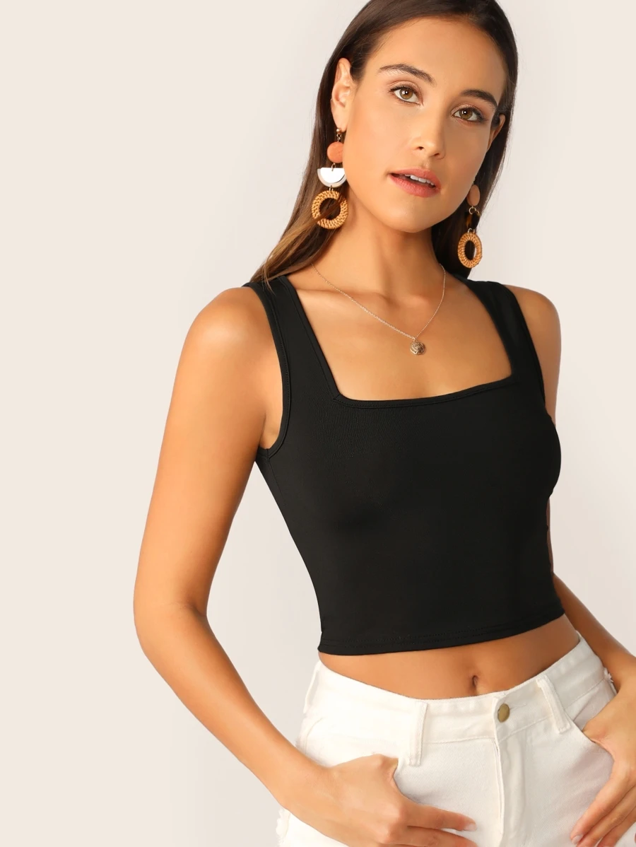Firerie Tank top corto de canalé de cuello cuadrado