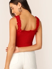 SHEIN Privé Camis Frill Plain Merah Boho - Merah - View 2