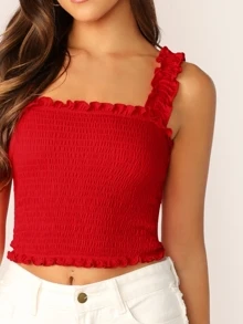 SHEIN Privé Camis Frill Plain Merah Boho - Merah - View 4