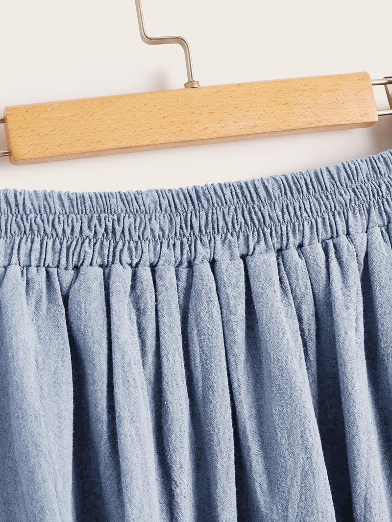 

Trim Button Front Dual Pocket Skirt, Blue
