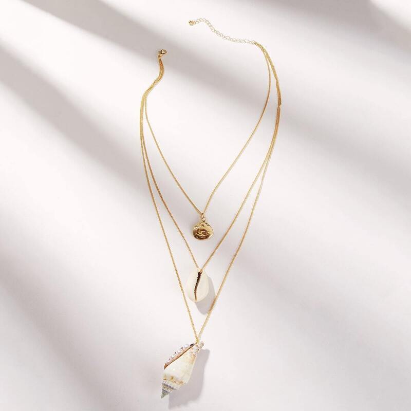 

Shell Pendant Layered Chain Necklace 1pc, Gold