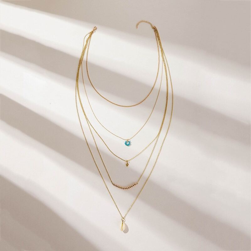 

Shell Pendant Layered Chain Necklace 1pc, Gold