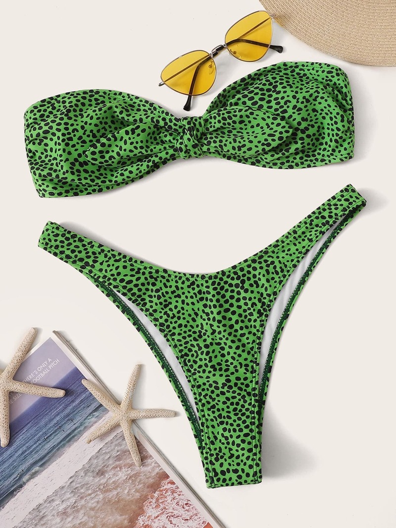 Con Delantero De Lunares Bikini Estampado Alto Bandeau Nudo Cortado oCxerdBW