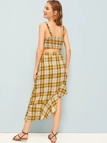 Plaid Print Cami Top With Skirt - Multicolor - View 2