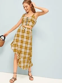 Plaid Print Cami Top With Skirt - Multicolor - View 3