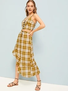 Plaid Print Cami Top With Skirt - Multicolor - View 4