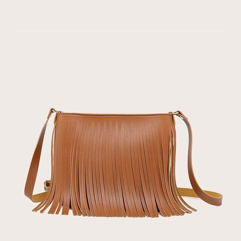 

Fringe Design Crossbody Bag, Brown