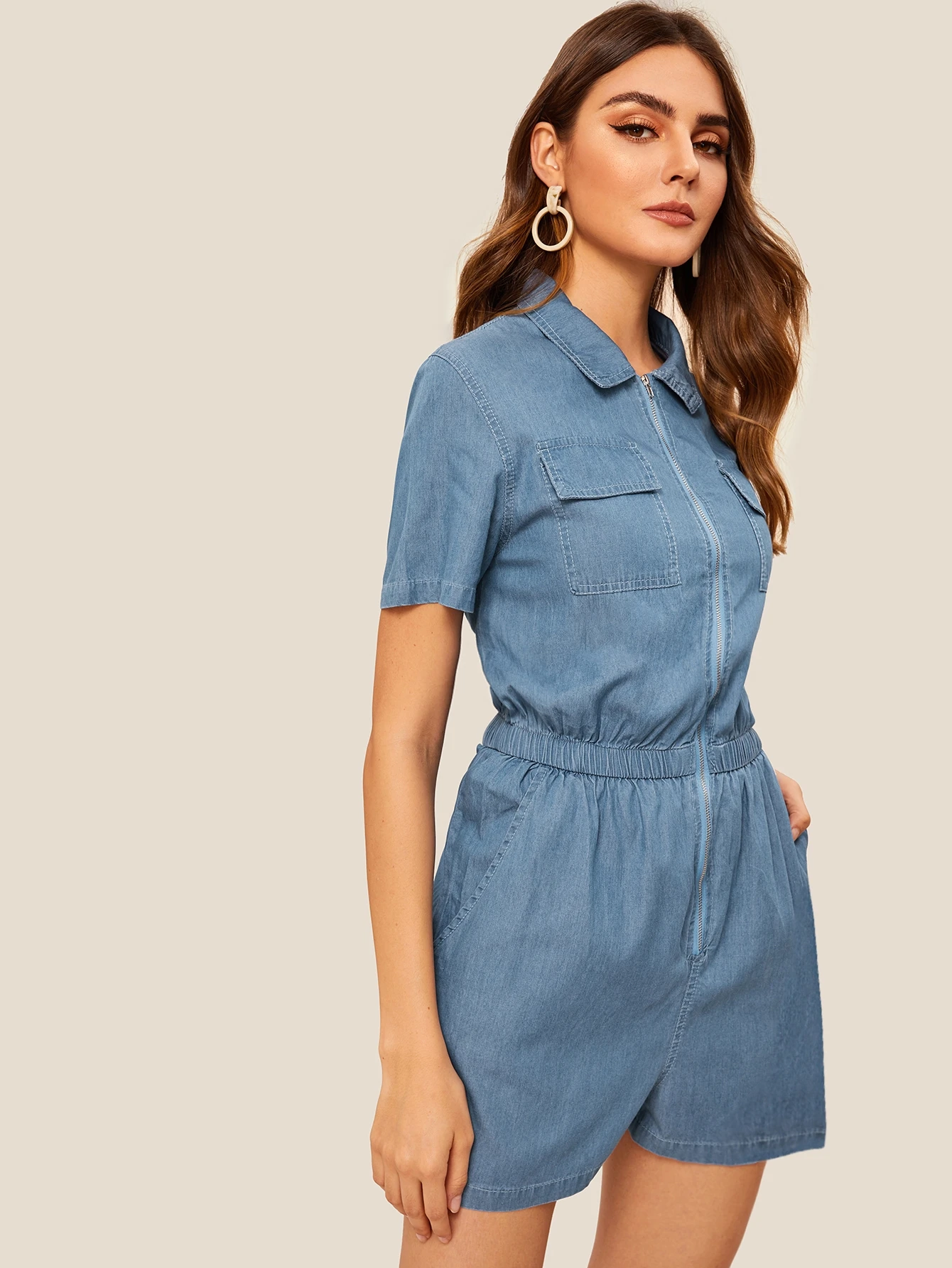 denim zip romper