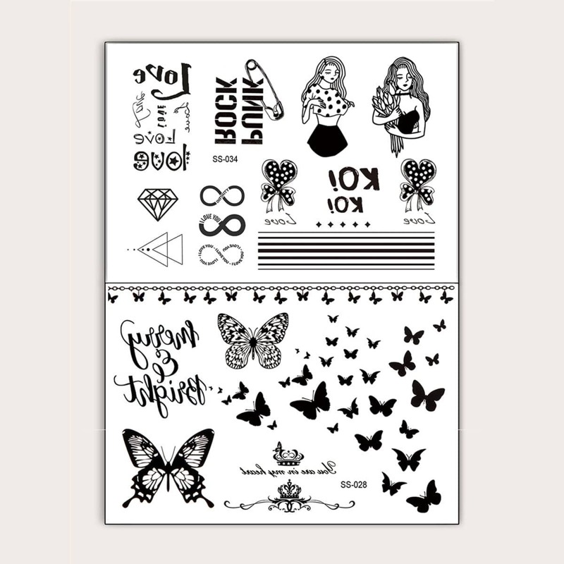 

Figure & Butterfly Tattoo Sticker 2sheets, Black