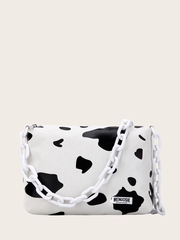 Random Strap Cow Print Shoulder Bag