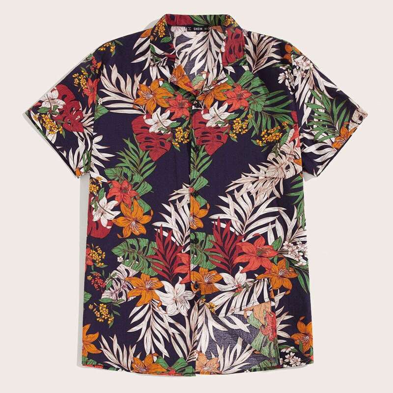 

Guys Button Front Tropical Print Shirt, Multicolor