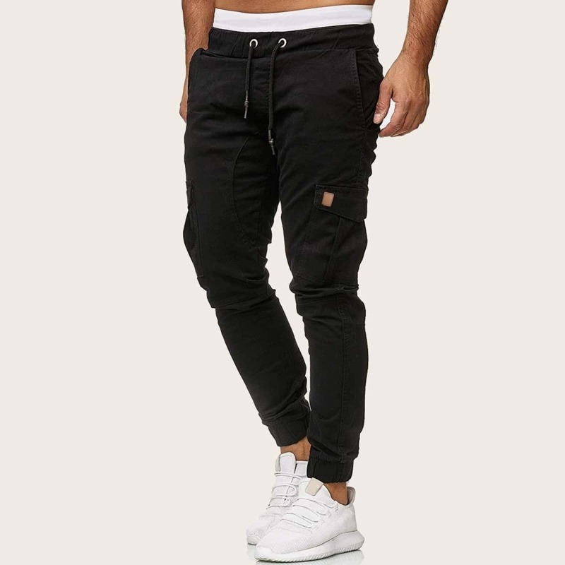

Guys Side Flap Pocket Drawstring Cargo Pants, Black