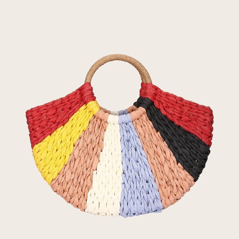 

Color Block Woven Detail Tote Bag, Multicolor