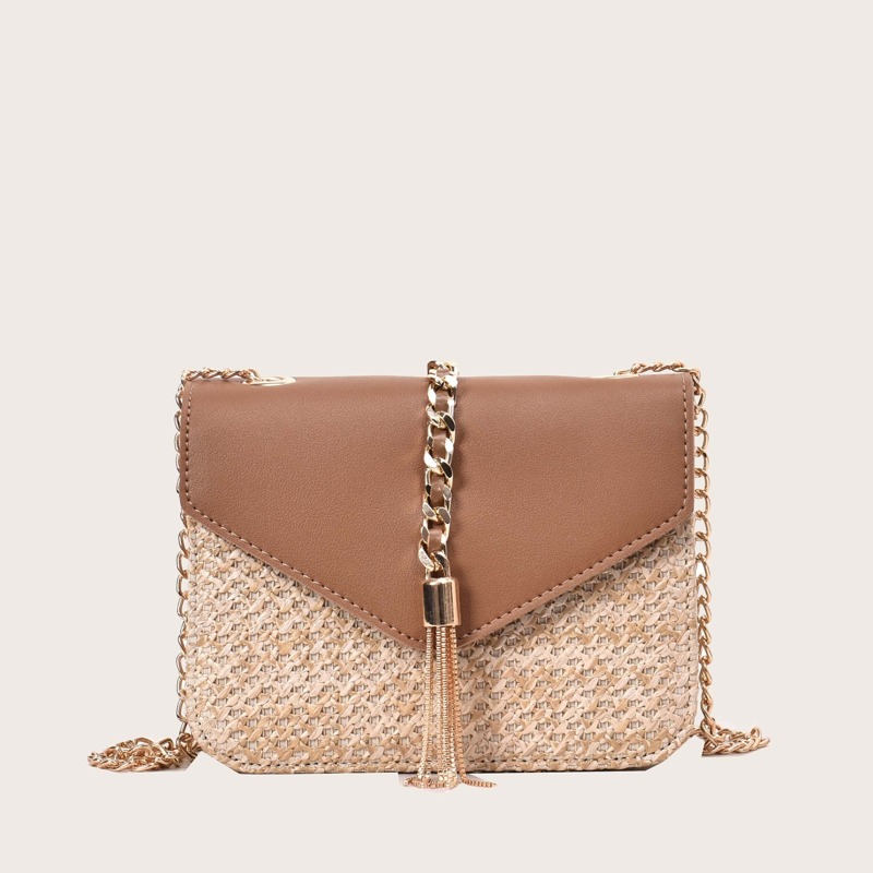 

Metal Tassel Decor Chain Crossbody Bag, Brown