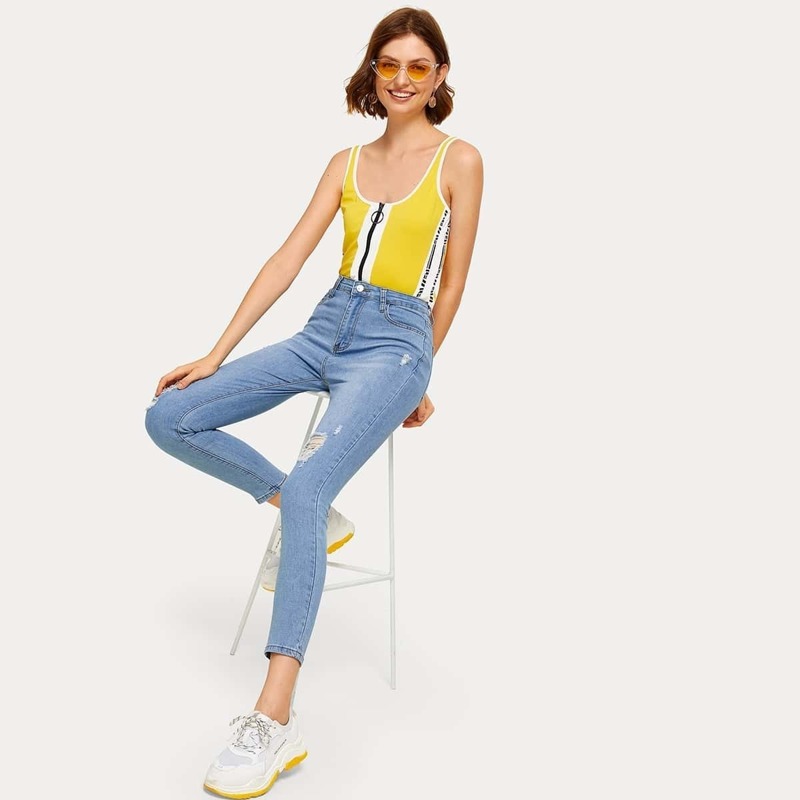 

Solid Ripped Crop Jeans, Blue