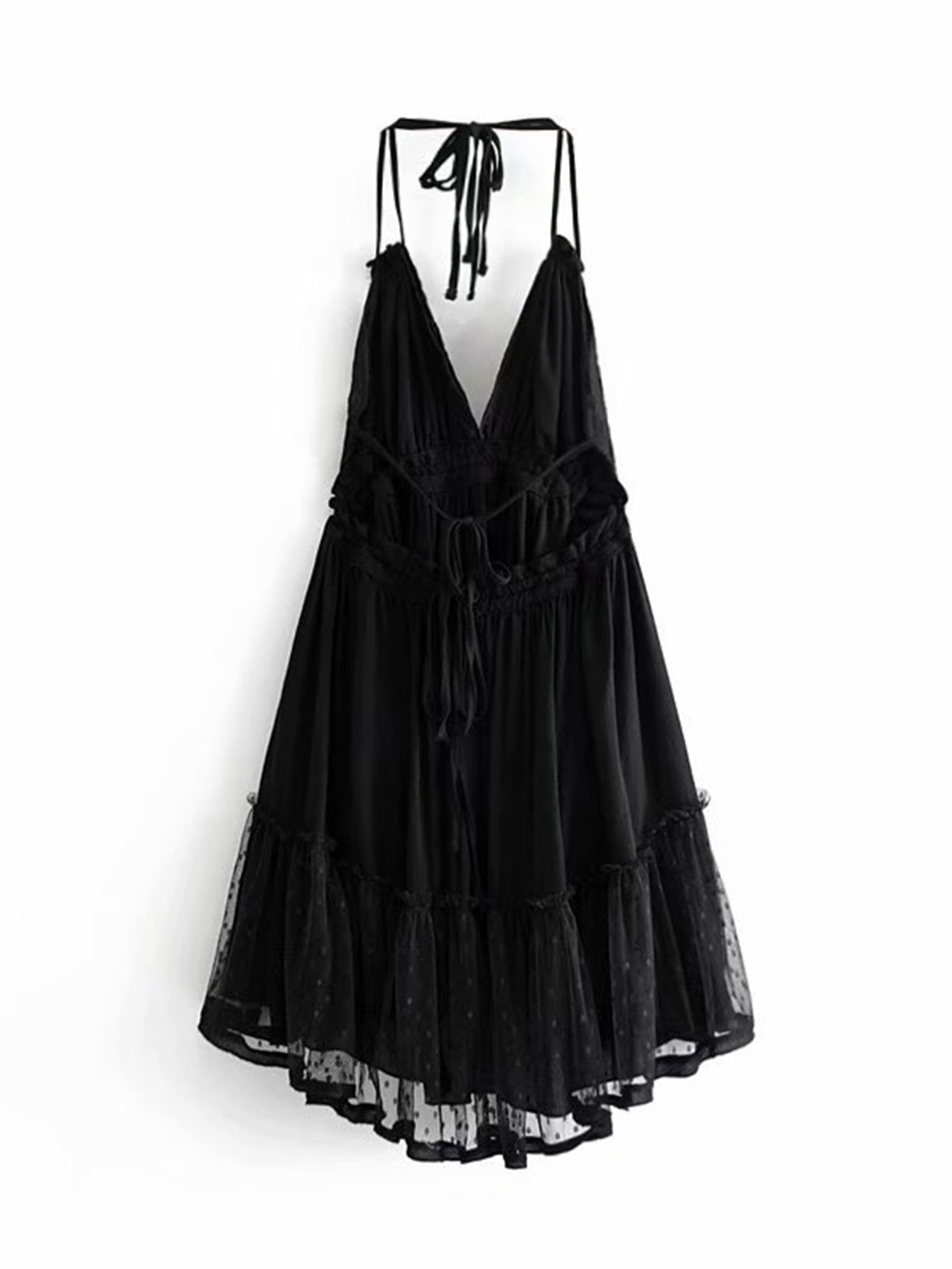 Our Dobby Mesh Self-Tie Ruffled Halter Dress is such a vibe - ROMWE Our Dobby Mesh Self-Tie Ruffled Halter Dress is such a vibe - ROMWE