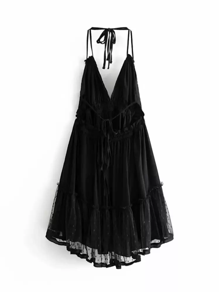dobby mesh open back halter dress BELROSIE Self-Tie Ruffled Shona joy